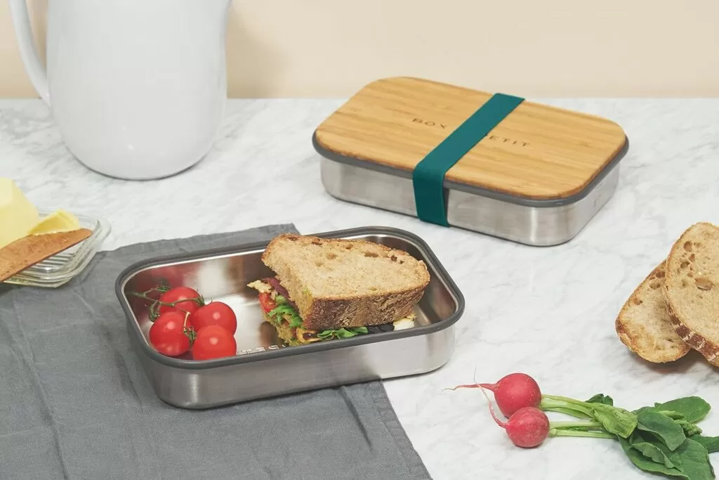 stainless steel and bamboo tupperware