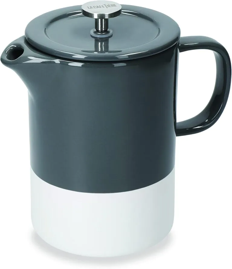 grey and white ceramic french press