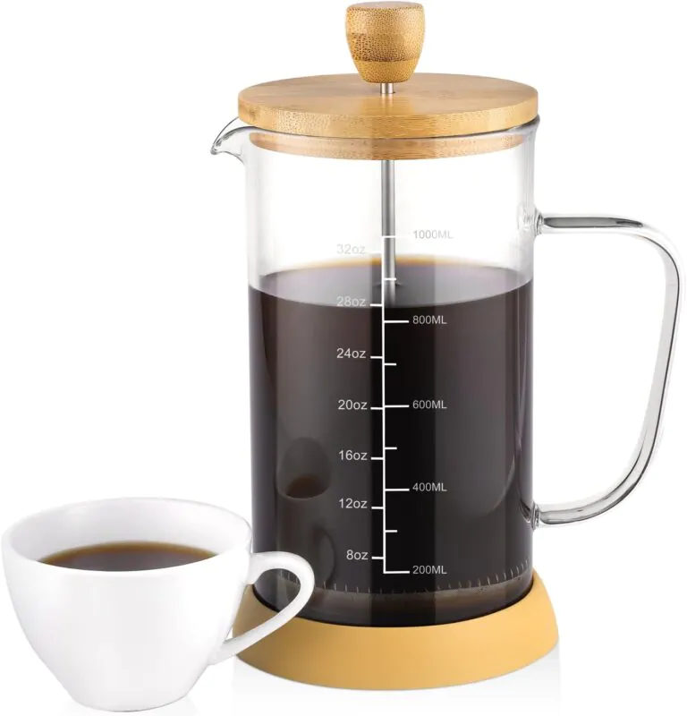 French press made from glass and wood